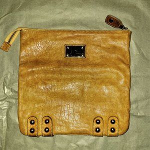 Linea Pelle Brown Leather Fold-Over Clutch